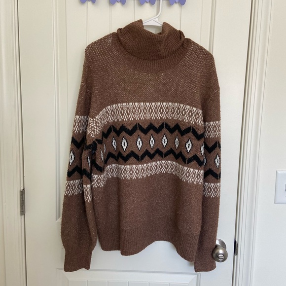 Olive & Oak Sweaters - Olive + Oak women’s brown patterned soft cowl neck plush sweater‎ XL